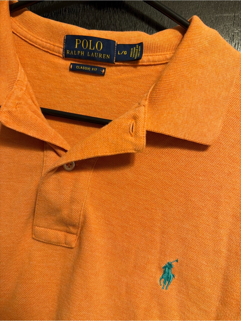 Polo Ralph Lauren Polo Shirt Mens Sz Large Orange Teal Pony Classic Fit Preppy - Picture 9 of 9